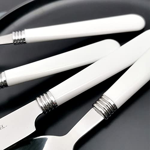 White Silverware Set for 8 Durable Stainless Steel Flatware Set 32 Piece Cutlery Tableware Utensils White Handle (ABS) Set Include Teaspoons Knives Forks and Spoons for Home Kitchen Christmas