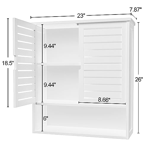 Purbambo Bathroom Wall Cabinet, Bamboo Medicine Cabinet Wall Mounted, Over Sink Storage Organizer with Double Doors & 3 Tier Adjustable Shelf - White