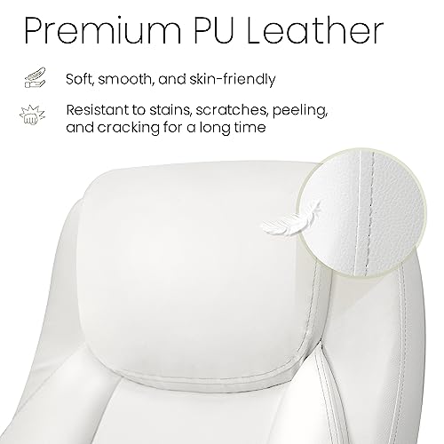 NEO CHAIR Ergonomic Office Chair PU Leather Executive Chair Padded Flip Up Armrest Computer Chair Adjustable Height High Back Lumbar Support Wheels Swivel for Gaming Desk Chair (White)