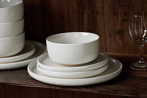 Famiware Milkyway Plates and Bowls Set, 12 Pieces Dinnerware Sets, Dishes Set for 4, White