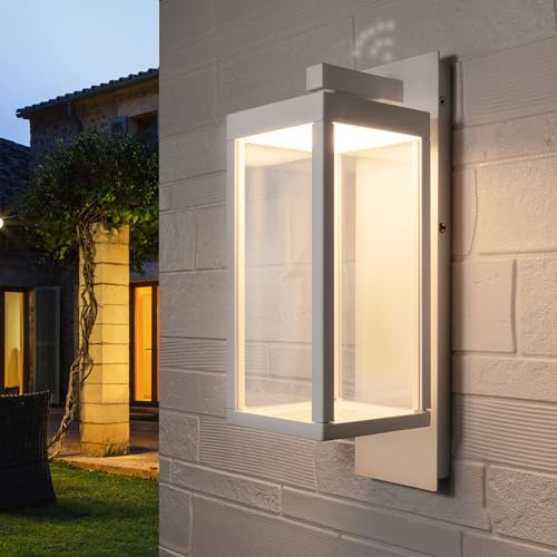 Inowel Dusk to Dawn Outdoor Wall Lantern White LED Porch Light Wall Mount Exterior Light Fixture for Garage House Garden Patio,13W 800LM