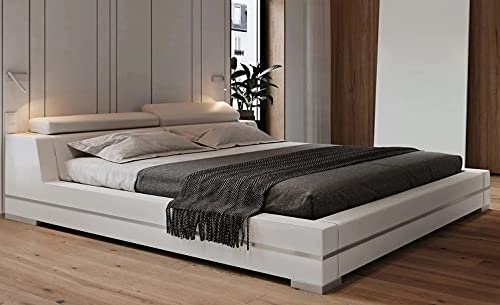 Zuri Hera White Leather Platform Bed - California King