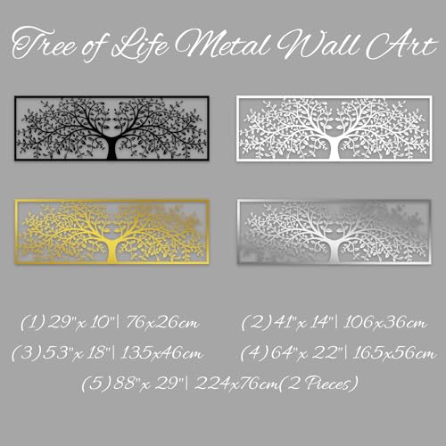 Tree of Life Metal Wall Decor, Tree of Life Metal Wall Art, Large Metal Tree Wall Decor, Metal Tree Wall Art, Metal Tree Decoration, Tree Silhouette, Living Room Bedroom Decor (White, 64"x 22"| 165x56cm)