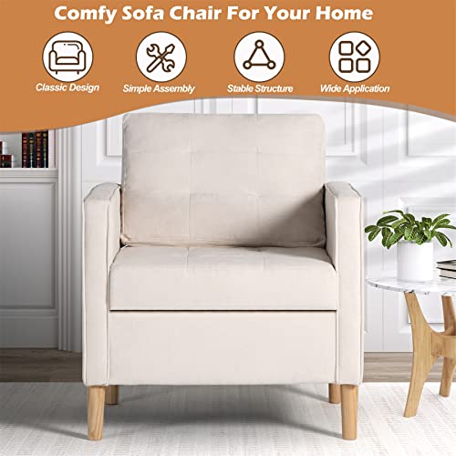 STHOUYN Mid Century Modern Home Office Upholstered Fabric Accent Chairs Set of 2 with Arms Reading Chair Club Chair, Living Room Bedroom Office, White (2, White)