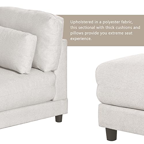 Merax 2 Pieces L Shaped Sofa with Removable Ottomans and Comfortable Waist Pillows, Beige