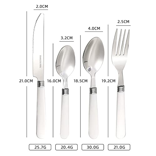 White Silverware Set for 8 Durable Stainless Steel Flatware Set 32 Piece Cutlery Tableware Utensils White Handle (ABS) Set Include Teaspoons Knives Forks and Spoons for Home Kitchen Christmas