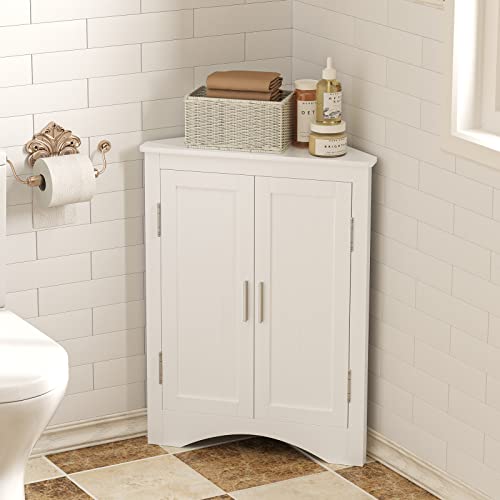 QSSLLC Bathroom Corner Cabinet, Home Floor Storage Cabinet with Two Doors & Adjustable Shelves, Freestanding for Bathroom, Bedroom, Kitchen