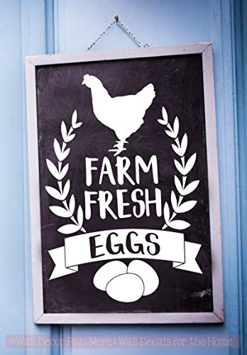 Farm Fresh Eggs - Inspirational Decals for Kitchen & Dining Room - Matte Vinyl Wall Decal Sayings for Wall Decor - Die-Cut Vinyl Wall Art - 23"x16" White