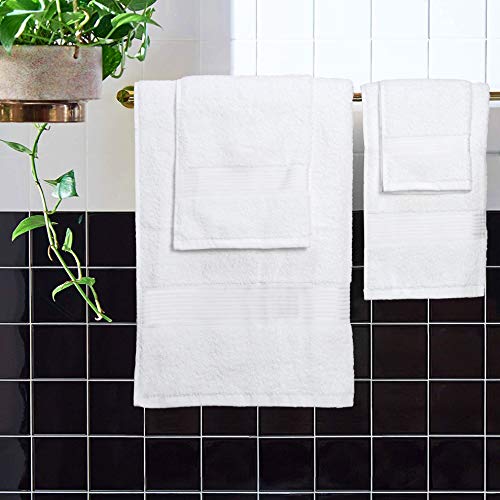 Belizzi Home Ultra Soft 6 Pack Cotton Towel Set, Contains 2 Bath Towels 28x55 inch, 2 Hand Towels 16x24 inch & 2 Wash Coths 12x12 inch, Ideal Everyday use, Compact & Lightweight - White