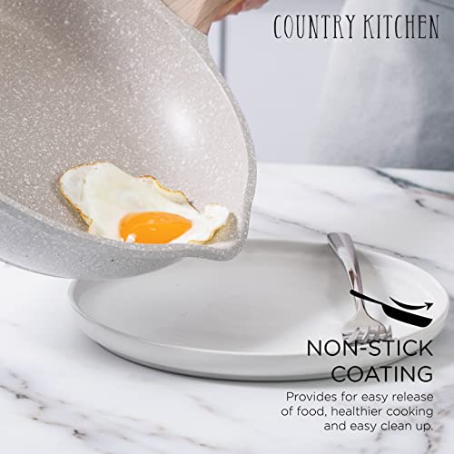 Country Kitchen Induction Cookware Sets - 13 Piece Nonstick Cast Aluminum Pots and Pans with BAKELITE Handles, Glass Lids -Cream