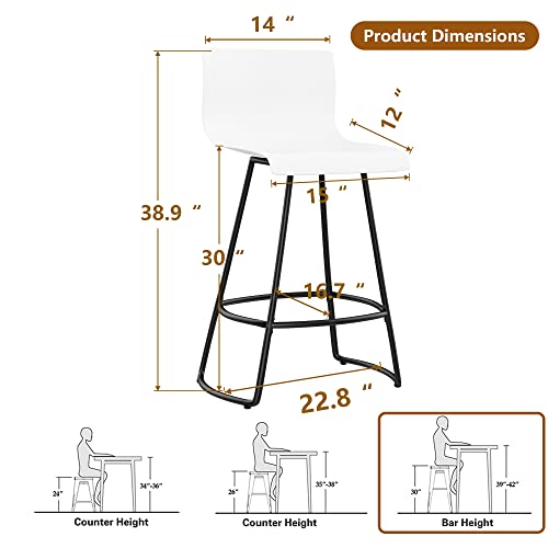 POINTANT Bar Stools Set of 4 Bar Stools Counter Height Bar Stools Modern Swivel Bar Stools Bar Chairs with Back Plastic 30" Metal Bar Stools Counter Height,White