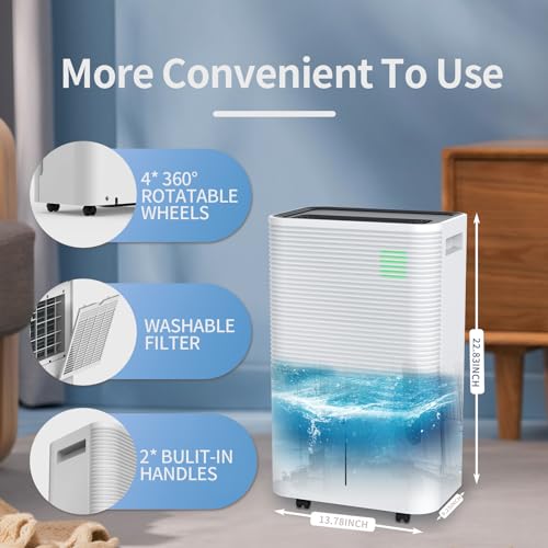 ZAFRO 3,500 Sq. Ft Dehumidifiers for Home, Bathroom, Bedroom, Dehumidifier with Auto Defrost, 4L Water Tank, 3 Colors LED Light, White,45 Pints