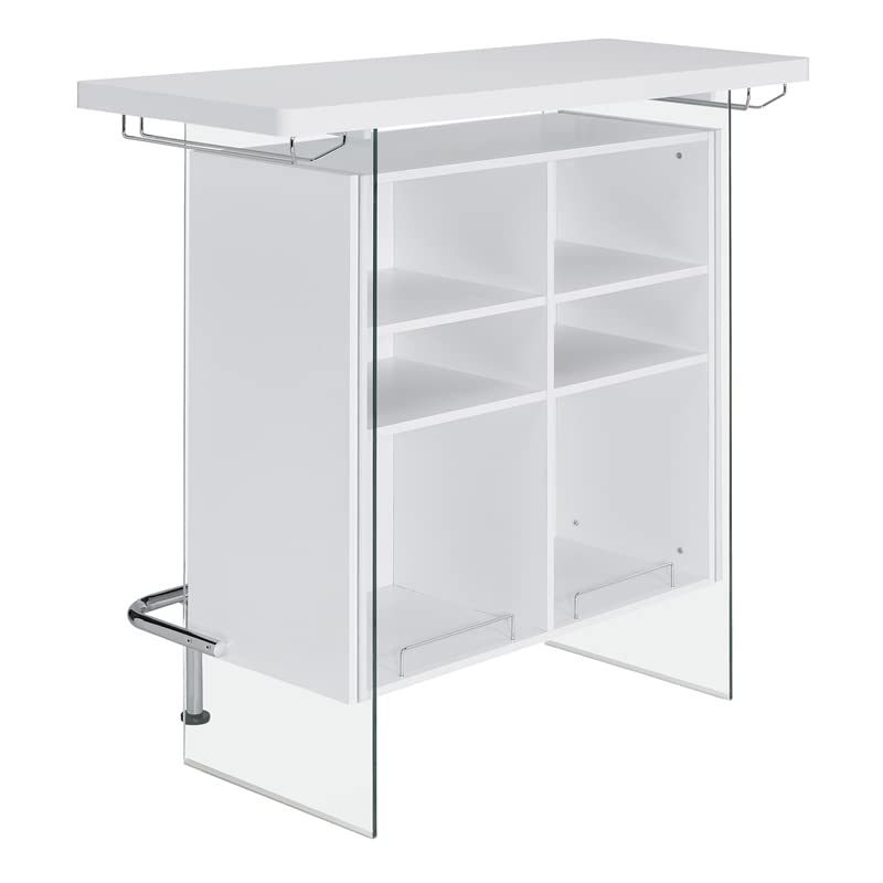 Pemberly Row 47.25" W Contemporary Wood Bar Unit in Gloss White/Clear