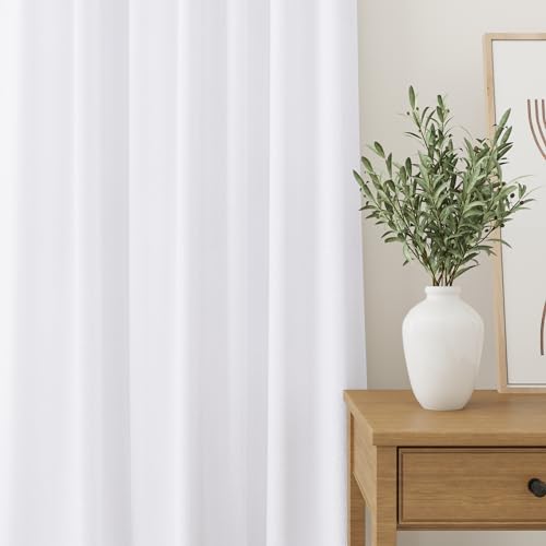 Full Black Out White Window Curtain Panels 102 Inches Long 2 Panels Set for Living Room Cotton Textured Long Blackout Curtains With White Backing Thermal Insulated Drapes for Winter Nursery Bedroom