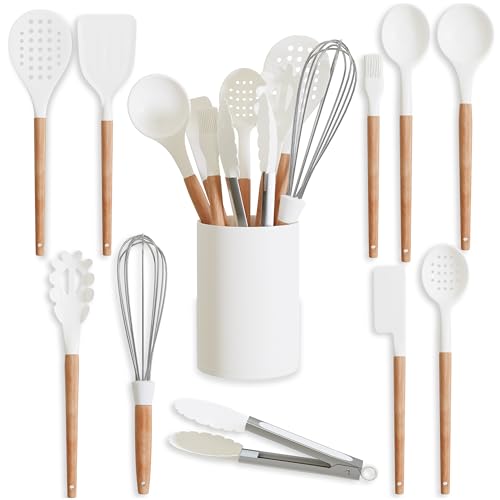 Five14 Silicone Cooking Utensils, Kitchen Utensils, Cooking Utensils Set - Silicone Spatula, Tongs, Ladle, Serving Spoons-Non-Stick, BPA Free Kitchen Utensils Set with Holder (Design 01)