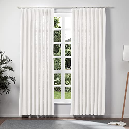 TWOPAGES Double Layer Lined Pinch Pleated Curtain Beige White Linen Blend Light Filtering Room Darkening Curtain for Kitchen, Window Treatment Curtain Panel (1 Panel, W52 x L90)