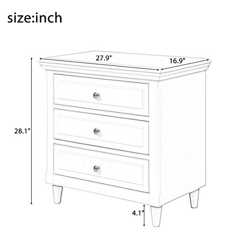 TITA-DONG 3 Drawer Wood Nightstand Set of 2, White Wood Bedside Table,3 Drawers Dresser Side End Table Cabinet Drawers Chest for Bedroom/Living Room/Office (Fully Assembled)