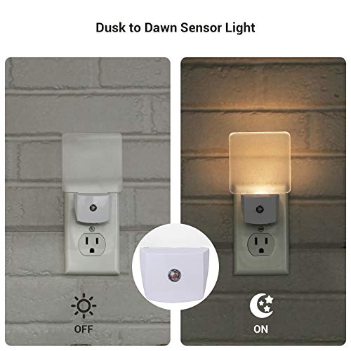 DEWENWILS Plug-in LED Night Light with Light Sensor,Warm White, Dusk to Dawn Sensor Flat Nightlight for Bathroom, Hallway, Bedroom, Living Room, UL Listed, 4 Pack