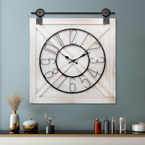 ZBJZJM 21" Large Wall Clock for Living Room Decor Battery Operated Big Oversize Vintage Silent Rustic Industrial Decorative Wood Wall Clock for Office Home Dinning Room Bedroom (White)