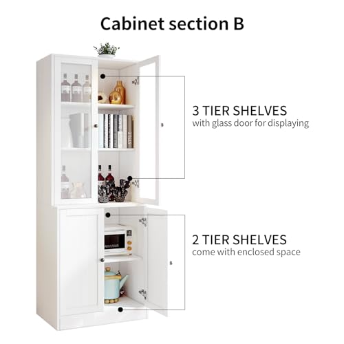 VOWNER Vertical File Cabinet, 3-Tier Modern Bookshelf with 3 Large Drawer, Wood Filing Cabinet with Open Storage Shelf, Glass Doors and Fixed Storage Shelves for Home Office, White