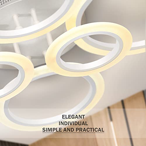 OUQI LED Ceiling Light 72W LED Ceiling Lamp 6400LM White 6 Rings Lighting Fixture for Living Room,Bedroom,Dining Room,Dimmable Remote Control,3 Color