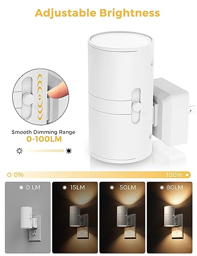 Night Light Plug in, LOHAS Modern Night Light with Light Sensor, 0-100LM, Soft White 3000K, Dimmable Night Lights with White Shade for Hallway Bedroom Stairway, 2 Pack