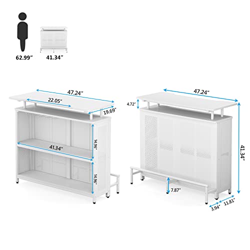 Tribesigns Home Bar Unit, 3 Tier Liquor Bar Table with Stemware Racks and Wine Storage Shelves, Wine Bar Cabinet Mini Bar for Home Kitchen Pub (White)