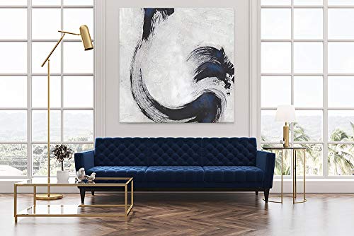 Giant Art Stroke I One Piece Huge Modern giclee Canvas Print, 54 x 54, White-Blue