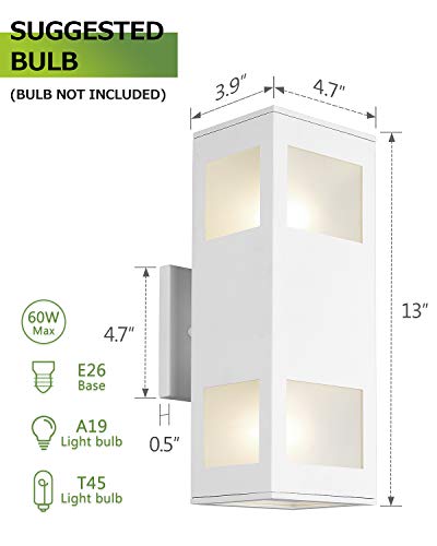 harriet Outdoor Wall Lights, Aluminum Modern Outdoor Wall Sconce Waterproof Rustproof, Up and Down Lighting Exterior Sconces Porch Lantern, Sanded White Finish