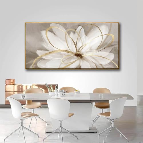 SOUGUAN Room Decor Large Canvas Wall Art Living Room Decor Gold Wall Decor Line Picture Artwork White Floral Wall Decor Modern Painting for Bathroom Bedroom Office 30x60in