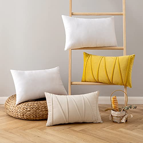 EMEMA Pack of 4 Throw Pillow Inserts Fluffy Plump Decorative Cushion Inner White Premium Stuffer Soft Rectangle Warm for Sleeping Bed Couch Sofa Bedroom 12x20 Inch 30x50 cm