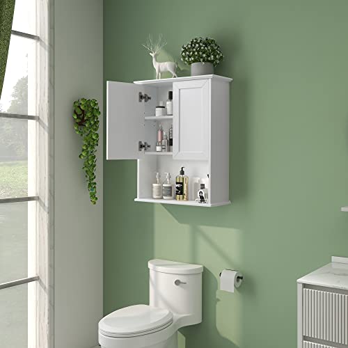 OONNEE White Bathroom Cabinet Wall Mounted Wooden Medicine Cabinets Above Toilet, Over Toilet Storage Cabinet, 23x29 Inch Hanging Bathroom Wall Cabinet with 2 Doors & Adjustable Shelf, Soft Hinge