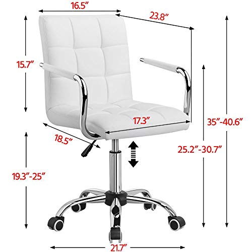 Yaheetech White Desk Chairs with Wheels/Armrests Modern PU Leather Office Chair Midback Adjustable Home Computer Executive Chair 360� Swivel