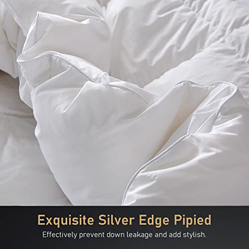 DWR Pinch Pleat Goose Feathers Down Comforter King Size, Ultra Soft Cotton Blend Cover, Luxury Fluffy Duvet Insert with 8 Corner Tabs, All-Season Medium Warm Bed Comforter(White, 106"x90")