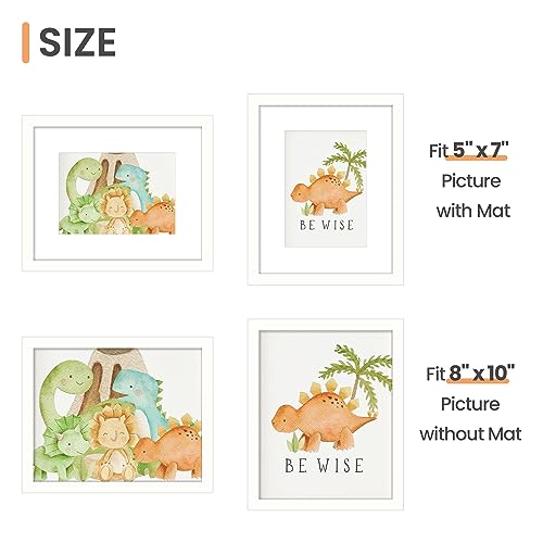 upsimples 8x10 Picture Frame Set of 5, Display Pictures 5x7 with Mat or 8x10 Without Mat, Wall Gallery Photo Frames, White