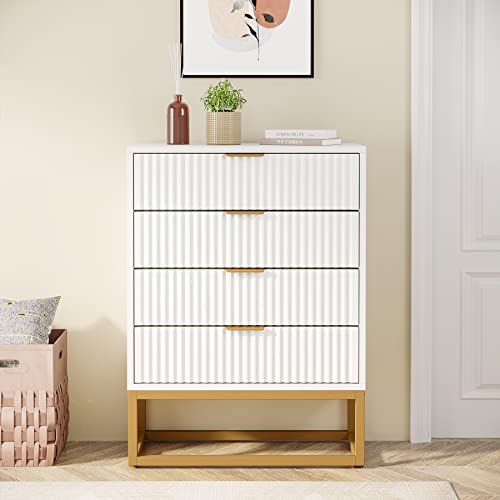 Tribesigns 6 Drawer Chest, Modern Dresser for Bedroom, White Gold Wood Storage Chest of Drawers for Bedroom, Hallway, Closet (2PCS)