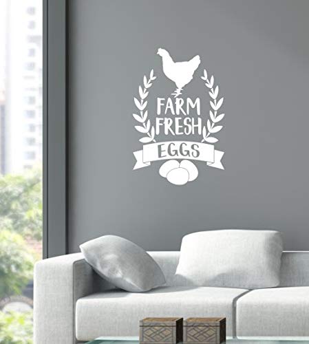 Farm Fresh Eggs - Inspirational Decals for Kitchen & Dining Room - Matte Vinyl Wall Decal Sayings for Wall Decor - Die-Cut Vinyl Wall Art - 23"x16" White