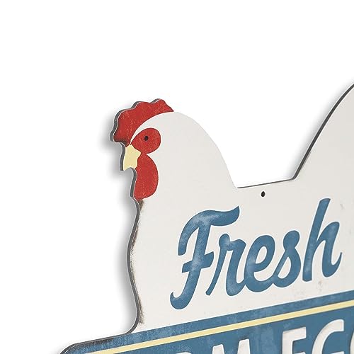 Fresh Farm Eggs Metal Sign - Vintage Farmhouse Kitchen Sign With Hen and Distressed Finish