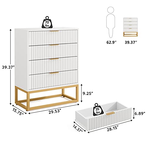 Tribesigns 6 Drawer Chest, Modern Dresser for Bedroom, White Gold Wood Storage Chest of Drawers for Bedroom, Hallway, Closet (2PCS)