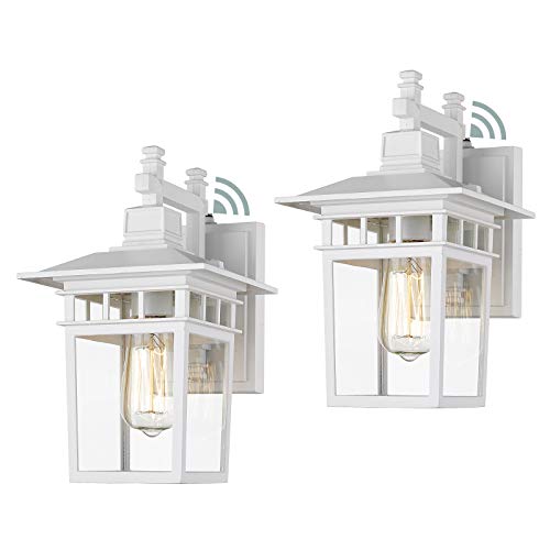 Beionxii White Exterior Light Fixture 2PK, Dusk to Dawn Outdoor Lighting with Cast Aluminum Housing, Outdoor Front Porch Lights for House Coach Garage, DM9244W-TWH