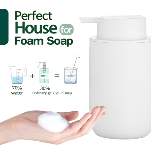 Foaming Soap Dispenser Set - 2 Pack White Ceramic Foam Dish Hand Soap Dispenser with Black Pump for Bathroom, Bathroom Dispenser Set for Modern Home Farmhouse Decor