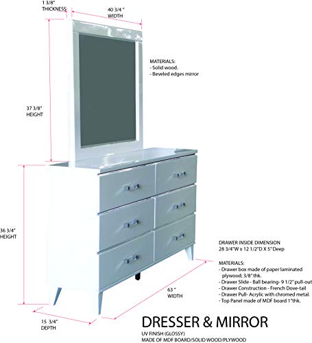 Kings Brand Furniture – Madison 6-Piece King Size White Bedroom Set. Bed, Dresser, Mirror, Chest & 2 Nightstands