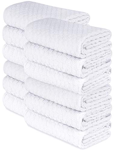 [12 Pack] Cotton Kitchen Towels - Waffle Weave for Embroidery Absorbent Terry Cloth Dish Towels for Washing Hand and Drying Dishes Rags 15x26 Inches, White