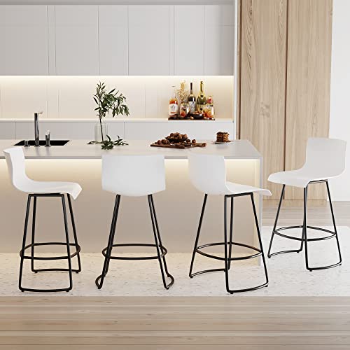 POINTANT Bar Stools Set of 4 Bar Stools Counter Height Bar Stools Modern Swivel Bar Stools Bar Chairs with Back Plastic 30" Metal Bar Stools Counter Height,White