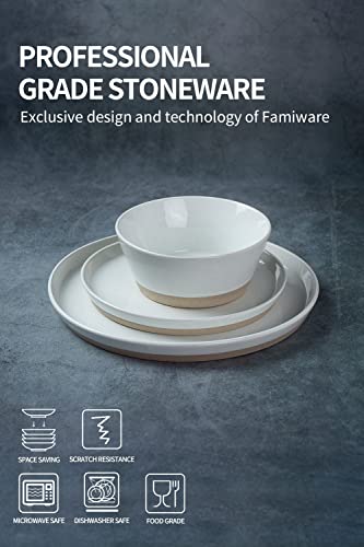 Famiware Saturn Dinnerware Sets, 12 Piece Dish Set, Plates and Bowls Sets for 4, White