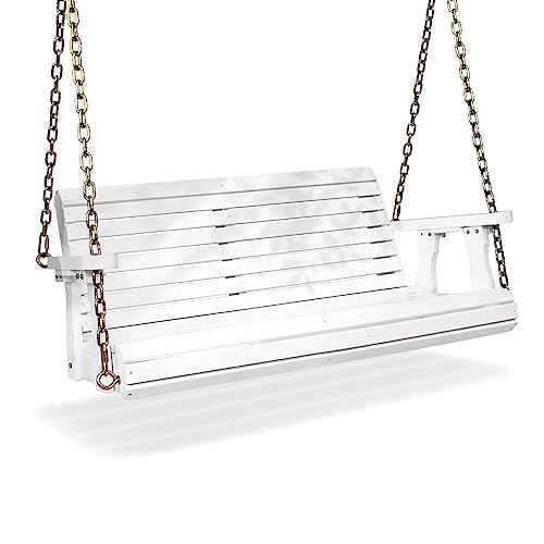 VINGLI Upgraded Patio Wooden Porch Swing for Courtyard & Garden, Heavy Duty 880 LBS Swing Chair Bench with Hanging Chains for Outdoors (4 FT, White)