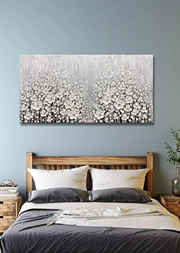 V-inspire Art, 30x60 Inch Hand Painted 3D White Flowers Wall Art Abstract Canvas Oil Paintings Wall Decorations for Living room Dining room Bedroom Artwork for Home Walls