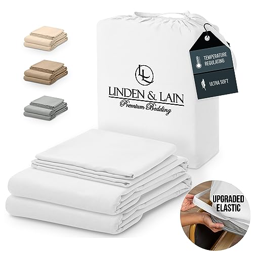 Linden & Lain Luxury King Size Bed Sheet Set | Ultra Soft Viscose Derived from Bamboo | Brushed Microfiber | Best Cooling Non-Slipping Sheets | 18" Deep Pocket with Upgraded Elastic | White