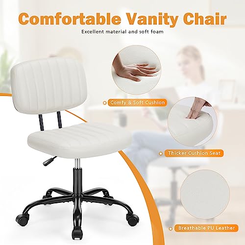 Armless Small Desk Chair - Home Office Chair with Wheels, PU Leather Low Back Task Chair with Lumbar Support, Adjustable Height 360° Rolling Swivel Computer Chair without Arm for Small Space