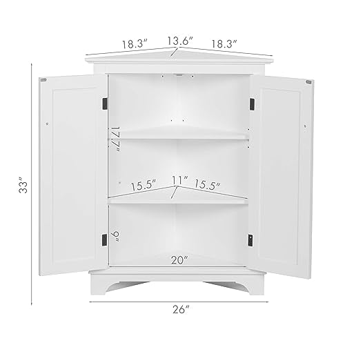 Spirich Floor Corner Cabinet with Doors and Shelves, Freestanding Bathroom Corner Storage Cabinet for Bathroom, Kitchen, Living Room, Bedroom, White